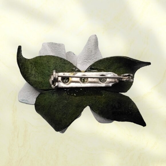 White Leather Flower Brooch from Canadian Naturals - Picture 4 of 5